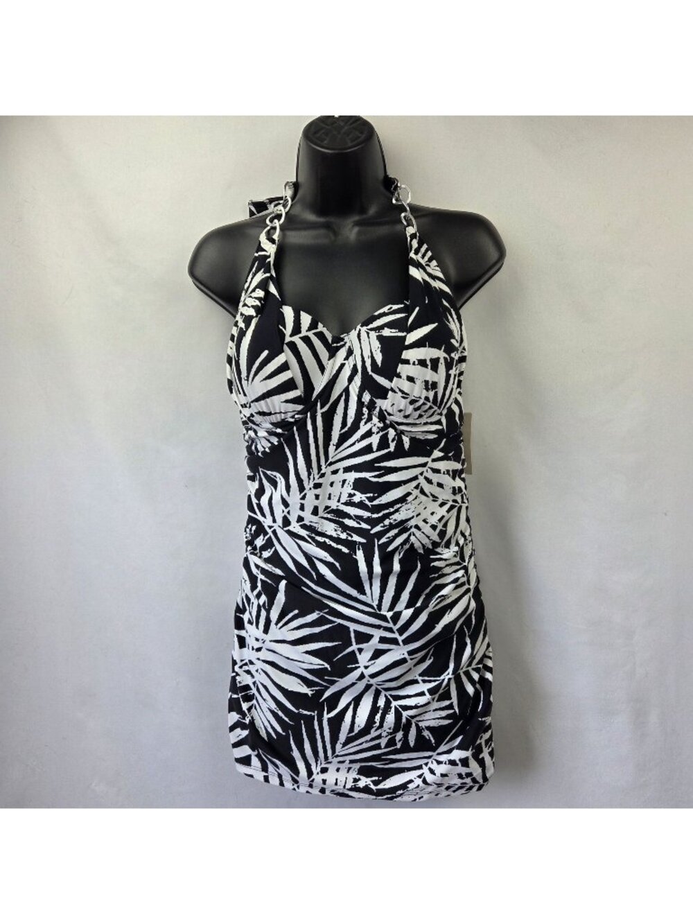 Marilyn Monroe Black Palms Halter Swim Dress Tropical Print Size Medium